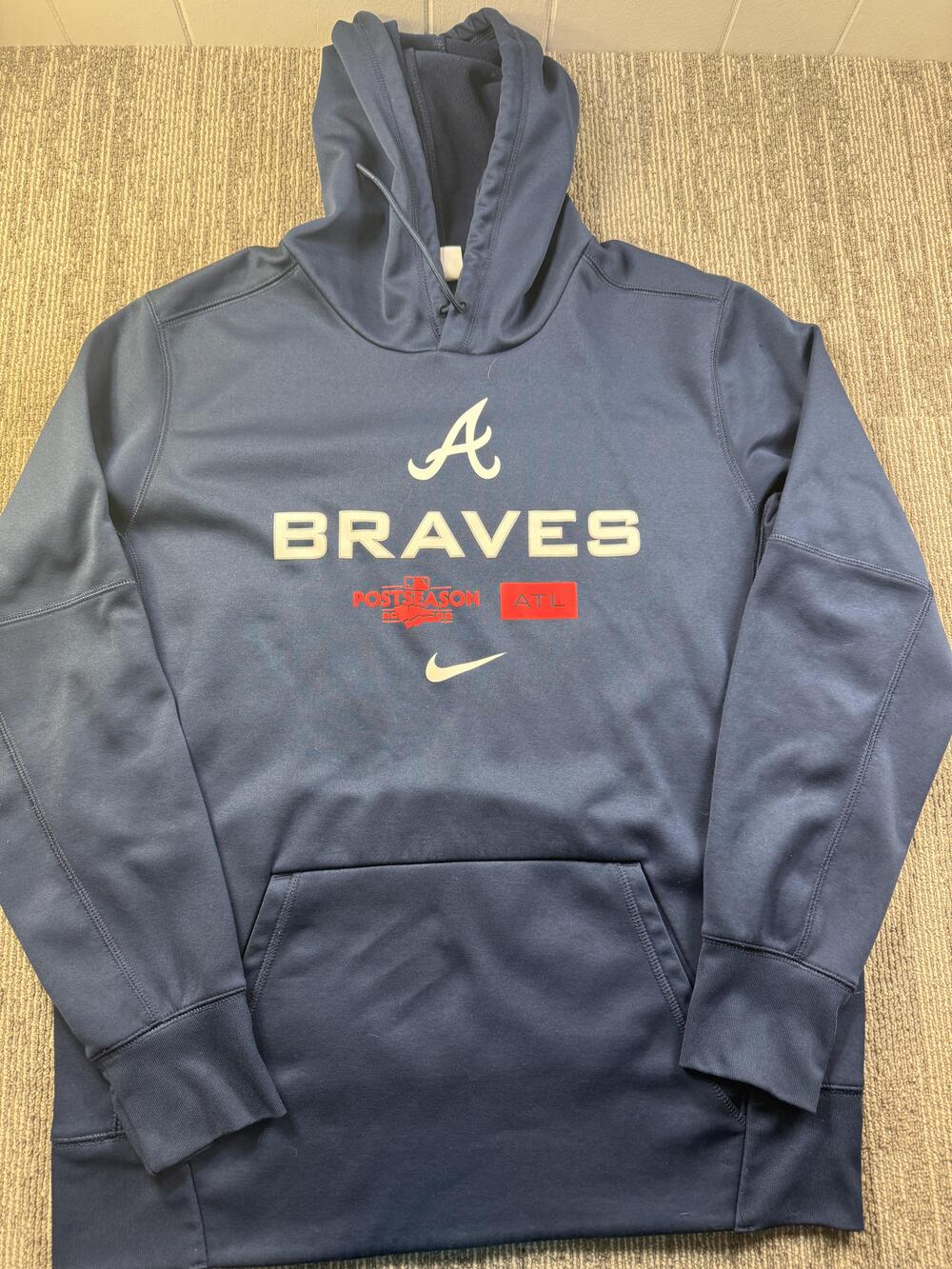 Atlanta Braves Hoodie Mens Large Blue MLB Baseball Postseason Nike Pullover